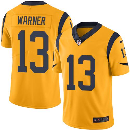 Nike Rams #13 Kurt Warner Gold Men's Stitched NFL Limited Rush Jersey - Click Image to Close
